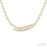 1 5/8 ctw Round Cut Diamond Split Twin Row Center Tennis Necklace in 14K Yellow Gold